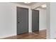 Neutral living room featuring wood-look floors and closet at 2 Adams St # 1504, Denver, CO 80206