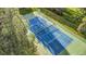 Aerial view of a private tennis court surrounded by mature trees and green space at 10 Martin Ln, Cherry Hills Village, CO 80113