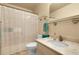 Updated bathroom with shower and vanity at 12829 E Oregon Dr, Aurora, CO 80012