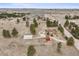 Expansive aerial view of property with a large lot, barn, outbuilding, and mountain views at 512 County Road 136, Elizabeth, CO 80107