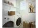 Functional laundry room featuring a washer, dryer, storage shelves and natural light at 23670 E 41St Ave, Aurora, CO 80019
