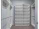 This walk-in closet boasts lots of storage with built-in shelving and metal hanging bars at 2351 Lassen Ln, Castle Rock, CO 80109