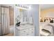 Cozy bathroom with shower and combined bedroom, offering the comforts of home at 2 Adams St # 905, Denver, CO 80206