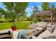 Cozy backyard patio features comfortable seating, a modern fire pit, and scenic views at 2061 Chesapeake Pl, Highlands Ranch, CO 80126