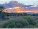 Sunset sky view featuring houses in the background, mountains, and green bushes at 2061 Chesapeake Pl, Highlands Ranch, CO 80126