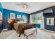 Spacious bedroom with dark-blue walls, a comfy bed, and plenty of natural light at 6324 S Grape Ct, Centennial, CO 80121