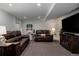 Finished basement with a cozy seating area, fireplace, and TV at 8559 W 75Th Pl, Arvada, CO 80005
