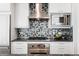 Close up of a modern kitchen with stainless steel appliances and mosaic tile backsplash at 2001 Lincoln St # 3121, Denver, CO 80202