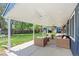 Covered patio features ceiling fans, patio furniture and a view of the large backyard at 6975 S Wadsworth Ct, Littleton, CO 80128