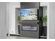 Close-up of a modern fireplace with a built-in TV and stylish tile surround at 17161 E Dewberry Dr, Parker, CO 80134