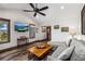 Cozy living room featuring vaulted ceilings, a comfortable sofa, and beautiful natural wood accents at 60 Barton Ridge Dr, Breckenridge, CO 80424