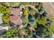 Stunning aerial view of the property featuring a well-maintained home, lush landscaping, and mature trees at 7346 S Platte Canyon Dr, Littleton, CO 80128