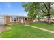 Traditional brick home with a well-maintained front lawn, accented by mature tree and large bay window at 690 W 1St Ave, Broomfield, CO 80020