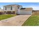Split level home with a two-car garage and a spacious driveway, showing a front lawn at 1488 S Andes Way, Aurora, CO 80017