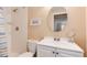 Bathroom showcasing a well-lit vanity and step-in shower at 1374 Spotted Owl Way, Highlands Ranch, CO 80129