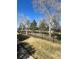 Well-manicured backyard featuring a black metal fence and mature trees in a private setting at 6585 W 84Th Way # 109, Arvada, CO 80003