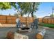 Landscaped backyard with firepit and wooden fence at 3541 Eudora St, Denver, CO 80207