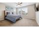 Serene bedroom with a plush bed, ceiling fan and large windows allowing ample natural light at 8883 Ramblestone St, Highlands Ranch, CO 80129