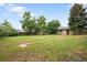 Expansive backyard with mature trees, grass, and a shed, perfect for outdoor activities and enjoyment at 3054 S Raleigh St, Denver, CO 80236