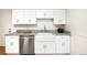 Modern kitchen with white cabinets, stainless steel appliances, and a farmhouse sink at 3054 S Raleigh St, Denver, CO 80236