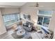 Bright living room showcasing a stylish seating arrangement, large windows, and a modern color palette at 12430 S Downy Creek Ct, Parker, CO 80134