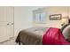 Bedroom featuring a large window with plantation shutters and soft carpeting at 16135 Mountain Flax Dr, Monument, CO 80132