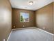 A cozy bedroom featuring neutral walls, plush carpeting, and a bright window for natural light at 5572 Kalispell St, Denver, CO 80239