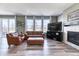 Warm living room with a fireplace, hardwood floors, and comfortable leather seating at 6307 Saddle Bow Ave, Parker, CO 80134