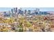 Stunning Denver skyline view overlooking the neighborhood with mature trees and blue skies at 4201 Shoshone St, Denver, CO 80211