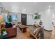 Inviting living area with modern furniture, wooden floors, and a mounted TV at 3275 W Hawthorne Pl, Denver, CO 80221
