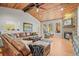 Spacious living room boasts a stone fireplace, vaulted wood ceilings and many windows providing great natural light at 20957 Horse Bit Way, Morrison, CO 80465