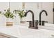 Close-up of a matte black faucet on a white bathroom sink with a decorative plant at 10311 E Evans Ave # 132, Aurora, CO 80247