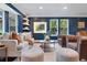 Inviting living room with dark blue walls, hardwood floors, and plenty of natural light at 5643 S Fulton Way, Greenwood Village, CO 80111