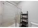 View of a tiled walk-in shower and linen ladder, next to toilet at 5608 Raintree Dr, Parker, CO 80134