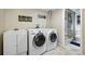 Well-equipped laundry room featuring modern washer, dryer, sink, and adjacent bathroom at 6013 S Logan St, Centennial, CO 80121