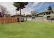 Large, fenced backyard with a spacious lawn, mature trees, and privacy fencing at 1050 N Clarkson St, Denver, CO 80218