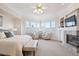 Inviting main bedroom features a cozy fireplace, large windows, and a peaceful ambiance for relaxation at 15573 E Prentice Ln, Centennial, CO 80015