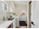 Well-lit laundry room features storage cabinets, a sink with faucet, and access to the exterior at 1346 Steele St, Denver, CO 80206