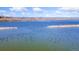 Panoramic aerial view of a lake teeming with wildlife and a distant mountain range at 5425 County Road 32 # 27, Mead, CO 80504