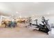 Spacious recreation room includes gym equipment, a dining area and additional seating perfect for entertaining and activities at 5425 County Road 32 # 27, Mead, CO 80504