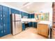 Modern kitchen featuring blue cabinets, stainless steel appliances, and lots of natural light at 1878 S Gilpin St, Denver, CO 80210