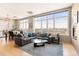 Bright living room featuring large windows with city views, hardwood floors, and comfortable seating at 2000 Little Raven St # 501, Denver, CO 80202