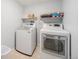 Clean laundry room featuring a modern washer, dryer, and convenient shelving at 1551 Larimer St # 2602, Denver, CO 80202