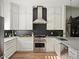 Modern kitchen with stainless steel appliances, white cabinets and dark subway tile backsplash at 3339 Lowell Blvd, Denver, CO 80211