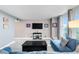 Bright living room featuring large windows and comfortable blue sofas at 5955 E 10Th Ave # 507, Denver, CO 80220