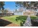Green backyard featuring a detached garage, wood fence, and well-maintained lawn at 4190 S Grant St, Englewood, CO 80113