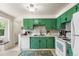 Inviting kitchen showcases green cabinets, a garden window, stainless steel sink, and tile flooring at 7034 S Cherry St, Centennial, CO 80122