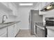 Modern kitchen features stainless steel appliances, and white cabinets at 14467 E 1St Dr # A04, Aurora, CO 80011