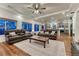 Open living area with plush seating, a ceiling fan, and an eat-in kitchen at 12988 E 108Th Pl, Commerce City, CO 80022