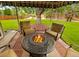 Cozy covered patio area with a stylish fire pit and comfortable seating, ideal for relaxing and entertaining outdoors at 4180 S Yukon Way, Lakewood, CO 80235